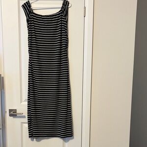 Striped Black and White Sleeveless Midi Dress